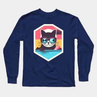 Cool cat with sunglasses on retro style Long Sleeve T-Shirt